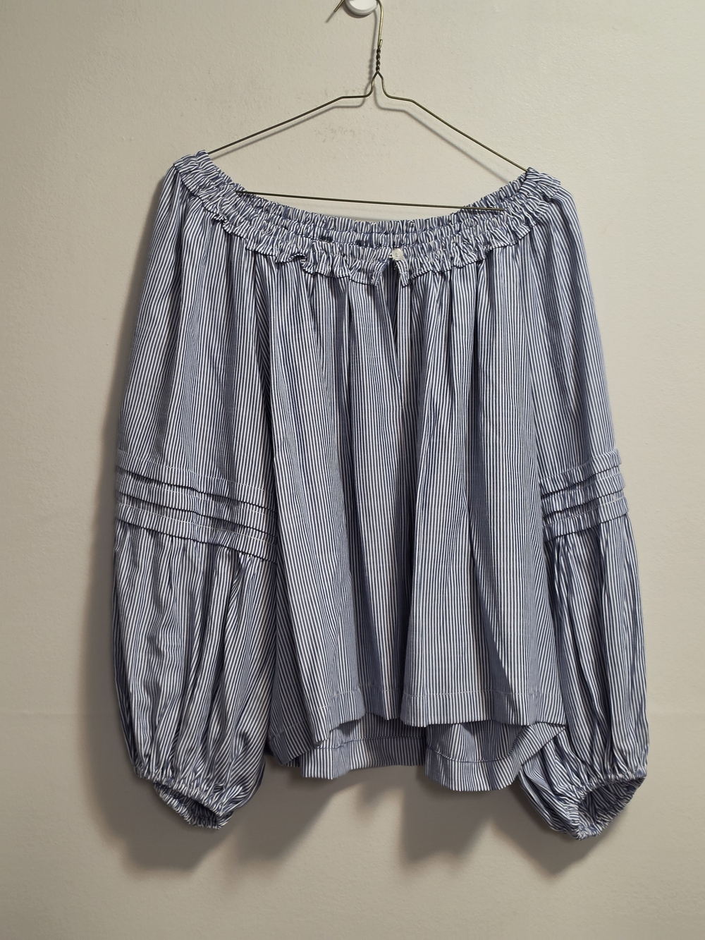 Striped Off-Shoulder Peasant Blouse - Blue